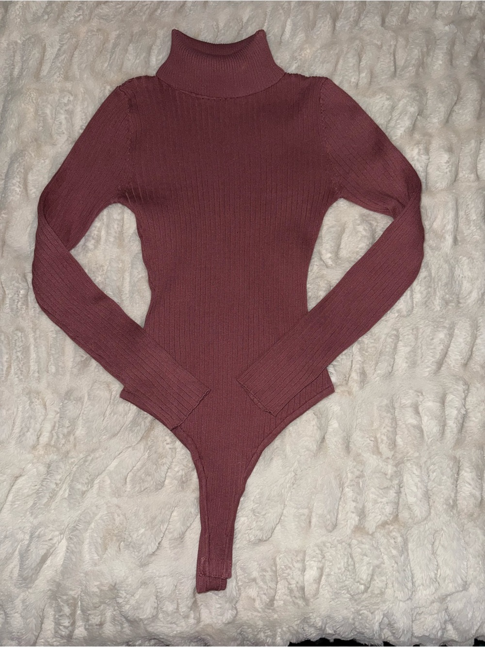 Love Tree Ribbed Turtleneck Bodysuit - Mauve Plum